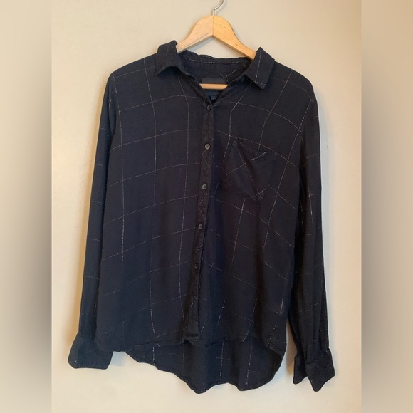 Rails Tops - Rails Shirt black and metallic stripes button up blouse size medium